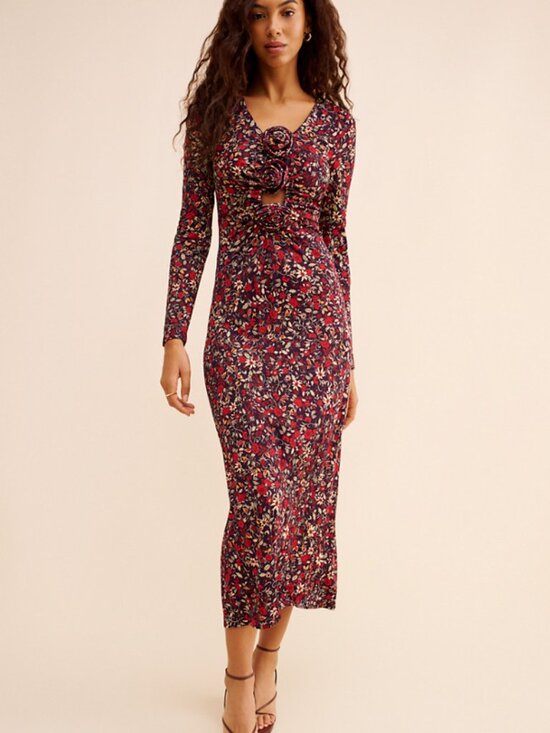 FARM Rio Dresses & Skirts - Farm Rio Chelsea Garden Floral Applique Long Sleeve Jersey Midi Dress size XS
